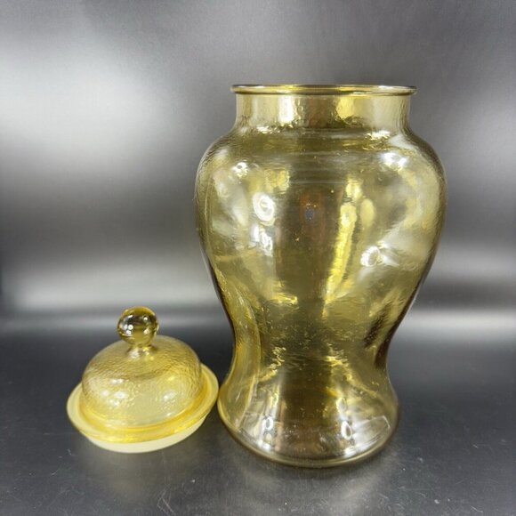 Vintage Indiana Glass Amber Yellow Glass Apothecary Jar Canister With Lid VTG - Picture 12 of 13